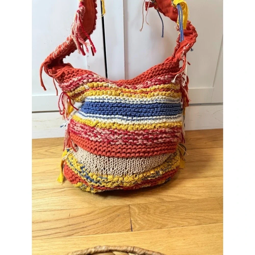 NEW FREE PEOPLE MULTICOLOR CROCHET NORTHBOUND HOBO CROSSBODY BAG BOHO FRINGE